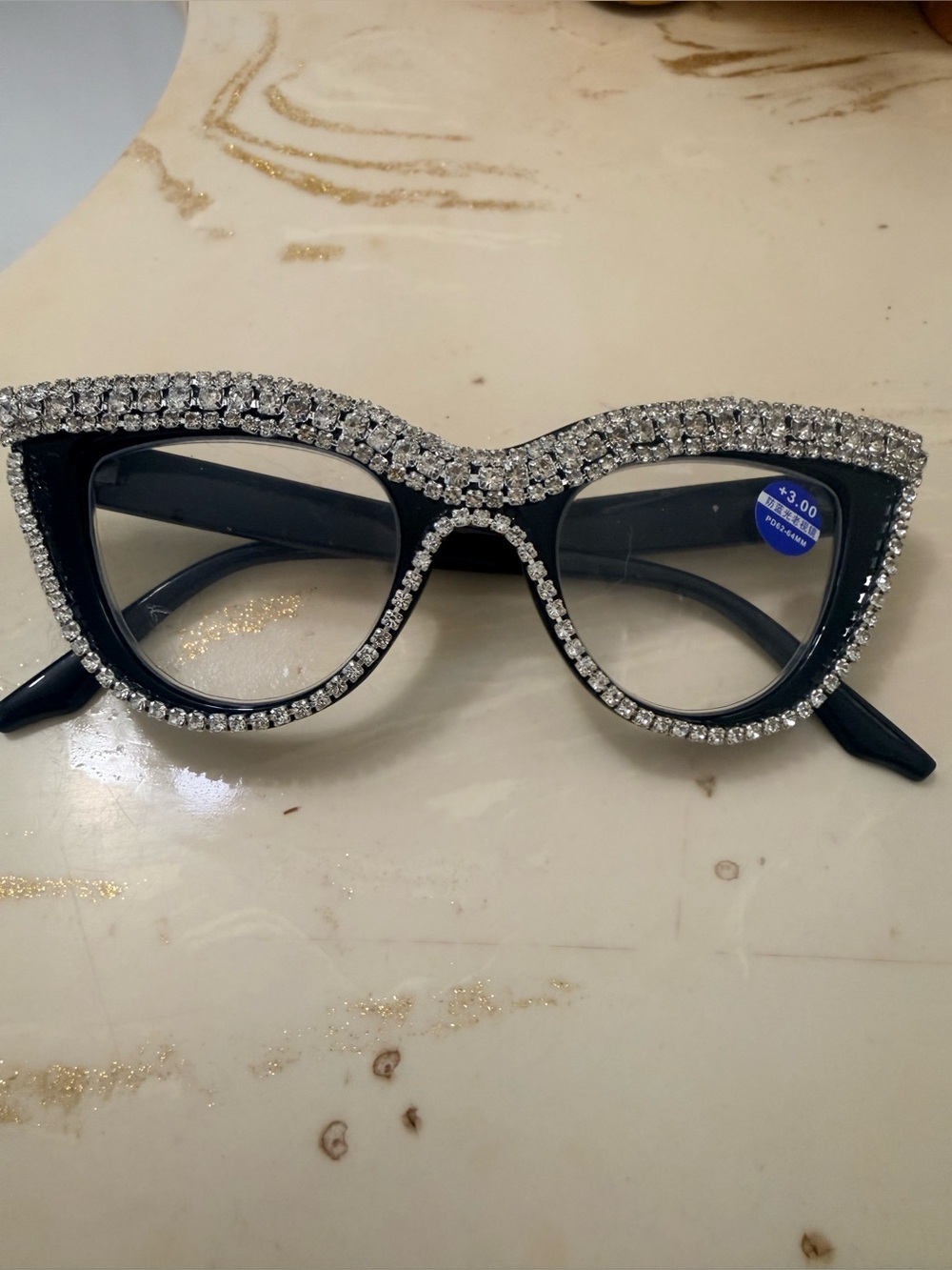 Rhinestone Cat Eye Reading Glasses +3.00 – Black Crystal Readers 💎👓